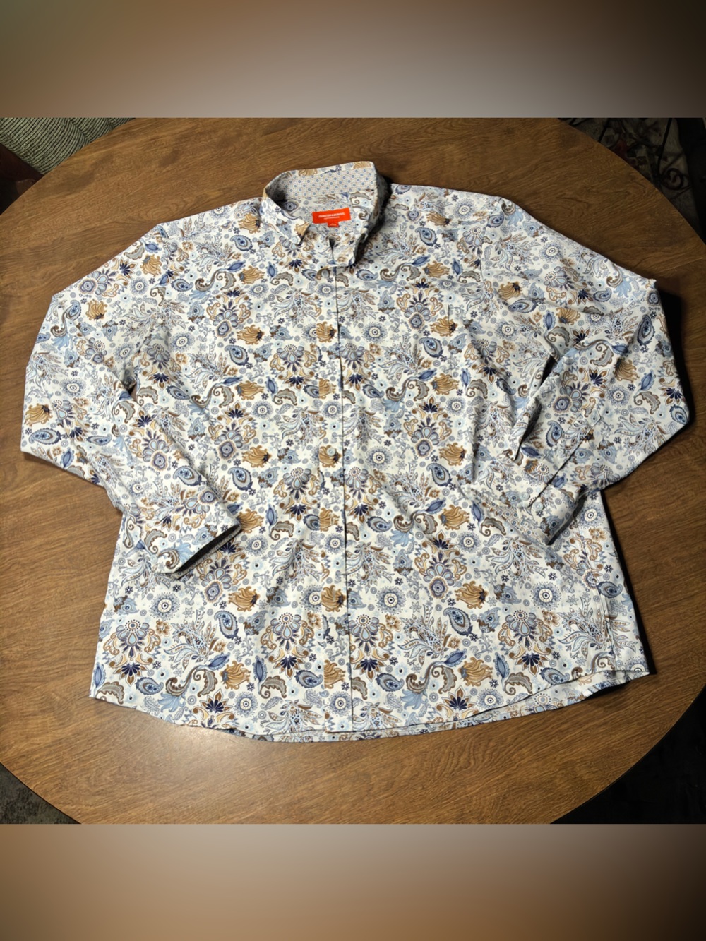 Johnson & Murphy Performance Paisley Stretch Shirt Mens XL Button Up White J&M